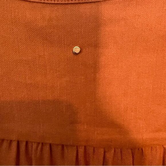 Cuyana Burnt Orange Linen Blend Short Sleeve V-Neck Shirt Dress - Picture 7 of 8